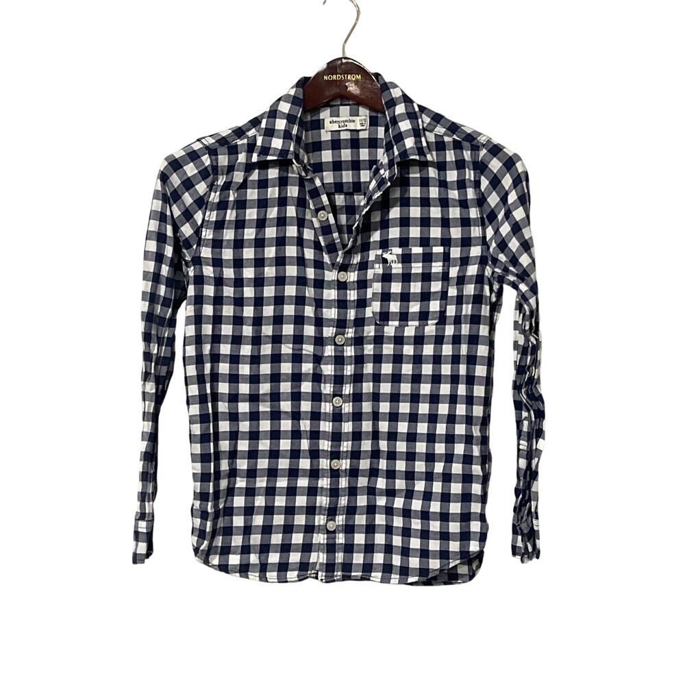 Abercrombie Kids Boys Navy White Gingham Button Down Shirt 11/12 1549AA